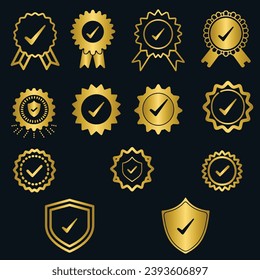 Set of years warranty seal golden labels, collection of year warranty gold badges	
