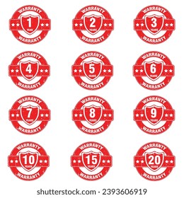 Set of years warranty seal labels, collection of year warranty badges	