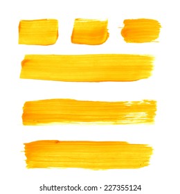 Set of yellow acrylic brush vector strokes 