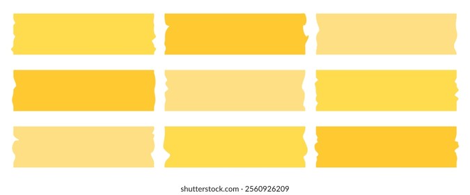 Set of yellow adhesive tape, washi, mini tape vector stickers