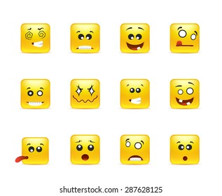 Set of yellow anime smileys square of twelve pieces