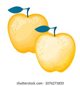 Set Yellow Apple isolated on white background. Vector illustration.