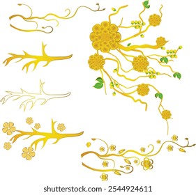 Conjunto de ramas de flores de albaricoque amarillo para tet decoración de año Nuevo lunar Arte e ilustración