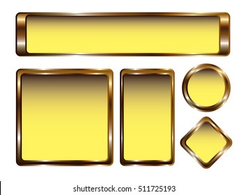 A set of yellow banners in gold frames, vector