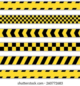 Set of yellow Barrier Tapes, police tapes. 