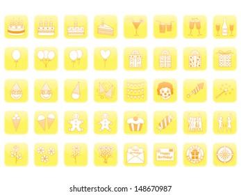set of yellow birthday icons