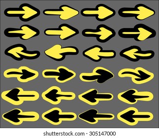 Set of yellow black arrows. Vector.