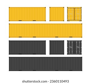 Conjunto de contenedores de carga amarillos y negros. Contenedores de carga para el transporte. Ilustración vectorial en estilo plano. Aislado sobre fondo blanco.