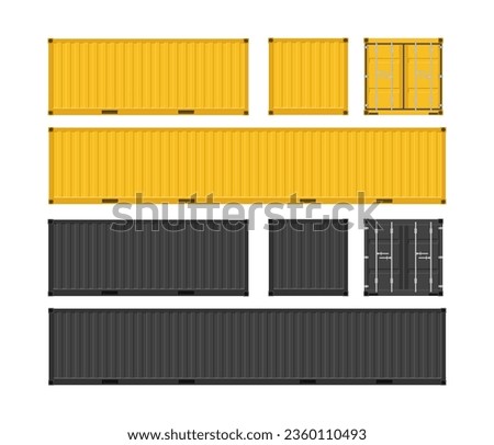 Set of yellow and black cargo containers. Cargo containers for transportation. Vector illustration in flat style. Isolated on white background.