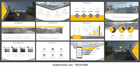 Conjunto, amarelo, elementos negros de infográficos, fundo branco.Templates, presentations.conjunto de slides. Use apresentações de negócios, relatórios corporativos, marketing, publicidade, aniversários, folhetos, banners