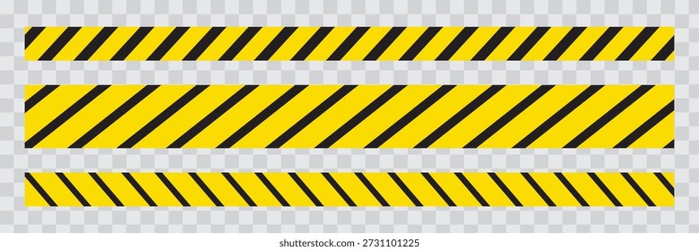 Conjunto de rayas diagonales rojas negras amarillas. Señal de advertencia de peligro de peligro de la banda de seguridad símbolo de señal de Vector de carretera. Larga cinta de peligro. Ilustración vectorial sobre fondo blanco.