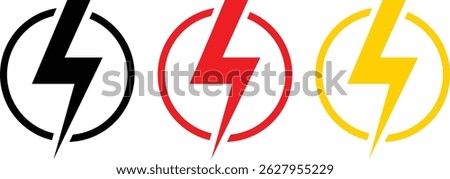 set of yellow black red lightning bolt. thunderbolt sign vector illustration.