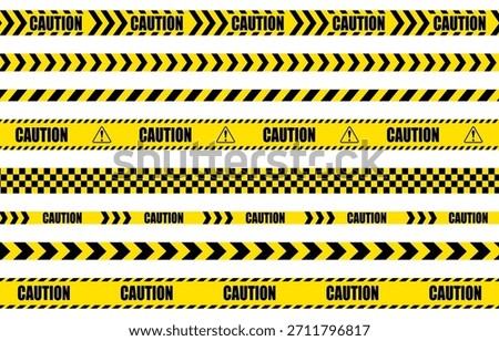 Set of yellow and black tape illustrations representing CAUTION
