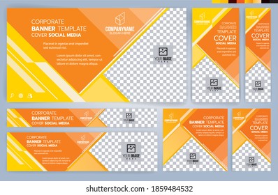 Set of Yellow and Black Web banners templates, Standard sizes with space. Vector illustration