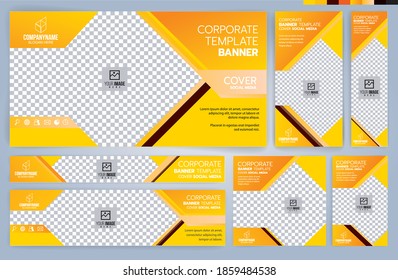 Set von Web-Bannern aus Gelb und Schwarz, Standardgrößen mit Leerzeichen. Vektorgrafik