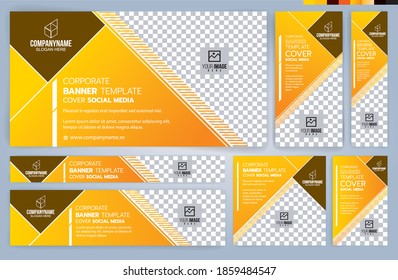 Set of Yellow and Black Web banners templates, Standard sizes with space. Vector illustration