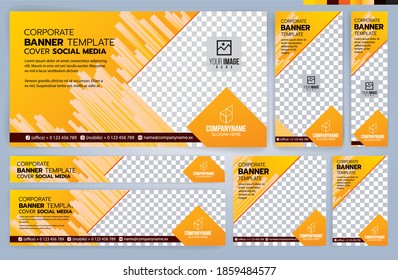 Set of Yellow and Black Web banners templates, Standard sizes with space. Vector illustration