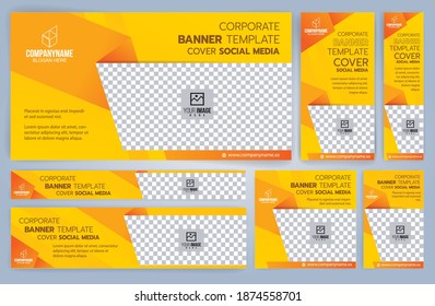 Conjunto de plantillas de banners web amarillos y negros, tamaños estándar con espacio. Ilustración del vector