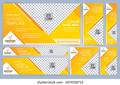 Set of Yellow and Black Web banners templates, Standard sizes with space. Vector illustration