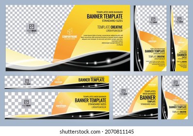 Set of Yellow and Black Web banners templates, Coverpage Standard sizes with space. Vector illustration
