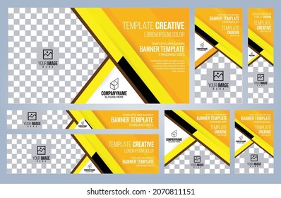 Set of Yellow and Black Web banners templates, Coverpage Standard sizes with space. Vector illustration