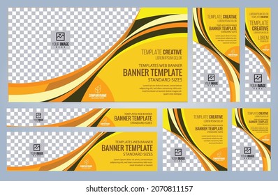 Set of Yellow and Black Web banners templates, Coverpage Standard sizes with space. Vector illustration