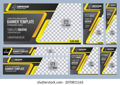 Set of Yellow and Black Web banners templates, Coverpage Standard sizes with space. Vector illustration