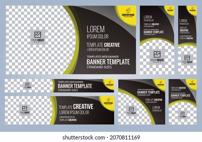 Set of Yellow and Black Web banners templates, Coverpage Standard sizes with space. Vector illustration