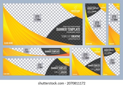 Set of Yellow and Black Web banners templates, Coverpage Standard sizes with space. Vector illustration