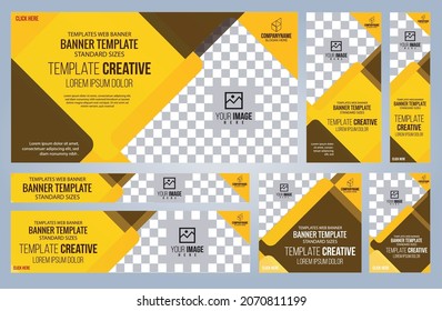 Set of Yellow and Black Web banners templates, Coverpage Standard sizes with space. Vector illustration