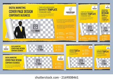 Set of Yellow and Black Web banners templates, Standard sizes with space. Vector illustration