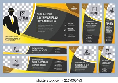 Set of Yellow and Black Web banners templates, Standard sizes with space. Vector illustration