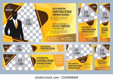 Set of Yellow and Black Web banners templates, Standard sizes with space. Vector illustration