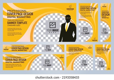 Set of Yellow and Black Web banners templates, Coverpage Standard sizes with space. Vector illustration
