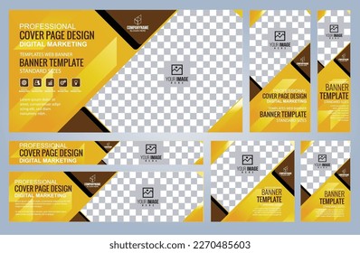 Set of Yellow and Black Web banners templates, Coverpage Standard sizes with space. Vector illustration