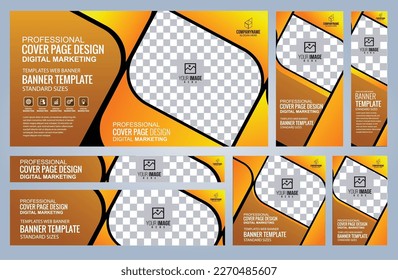 Set of Yellow and Black Web banners templates, Coverpage Standard sizes with space. Vector illustration