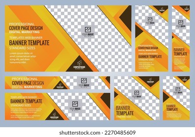 Set of Yellow and Black Web banners templates, Coverpage Standard sizes with space. Vector illustration