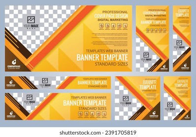 Set of Yellow and Black Web banners templates, Coverpage Standard sizes with space. Vector illustration