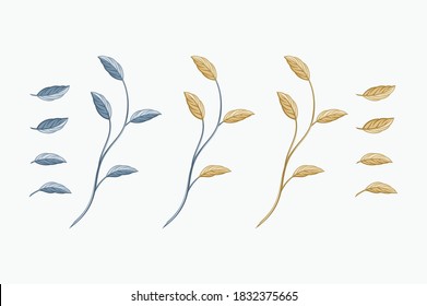 set of yellow and blue branches and leafs