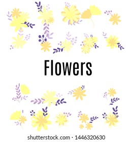 Set yellow bouquets of simple, clear, ordinary flowers Vector illustration