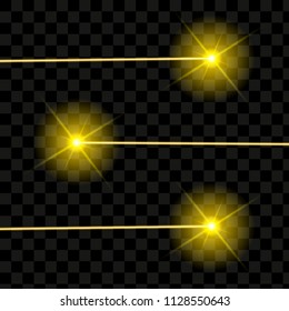 
set of yellow bright laser beams on a transparent background Vector illustration