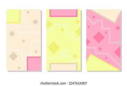 set of yellow, brown and pink abstract portrait background with square pattern and lines. simple, flat and colorful. used for wallpaper, backdrop, social media stories and poster