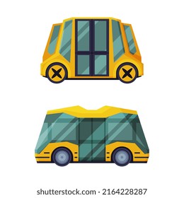 Set of yellow bus. City public transport vector illustration