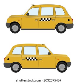 Set of yellow cab taxi car vector in flat design with and without stroke