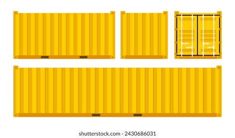Set Contenedores de carga amarillos. Envío, entrega y transporte. Ilustración de vector