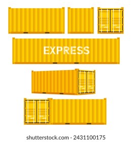 Set Yellow cargo containers. Freight Shipping, delivery and transportation. Vector illustration