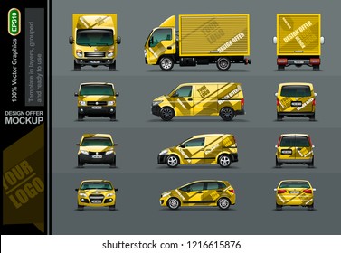 Set of Yellow cars in tree position. For the application of Your advertising. Mock up is grouped and ready for change.