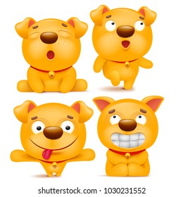 Set of yellow cartoon emoji dog character