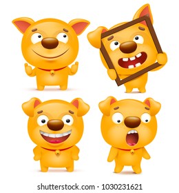 Set of yellow cartoon emoji dog character