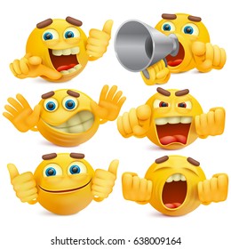 Set of yellow cartoon smiley emoticon characters. Vector illustration